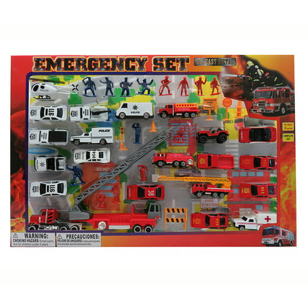 Toy Playset Diecast Police and Rescue Emergency Crew With Play Mat, 46