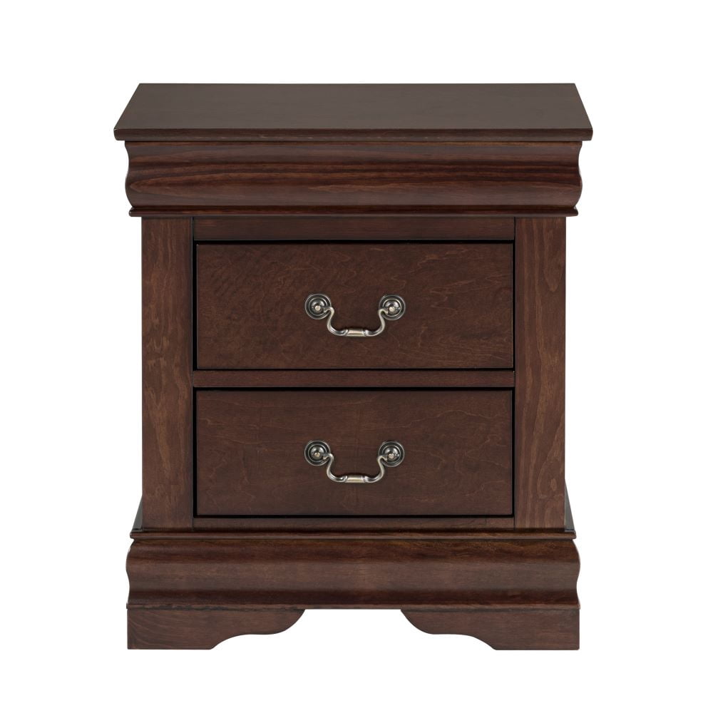Traditional Solid Wood Nightstand with 2 Drawers in Black / Dark Cherry / White