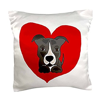 Red And Grey Pillows 3dRose Fun Grey and White Pitbull Puppy Dog and Red Heart Love, Pillow Case, 16 by 16-inch ()