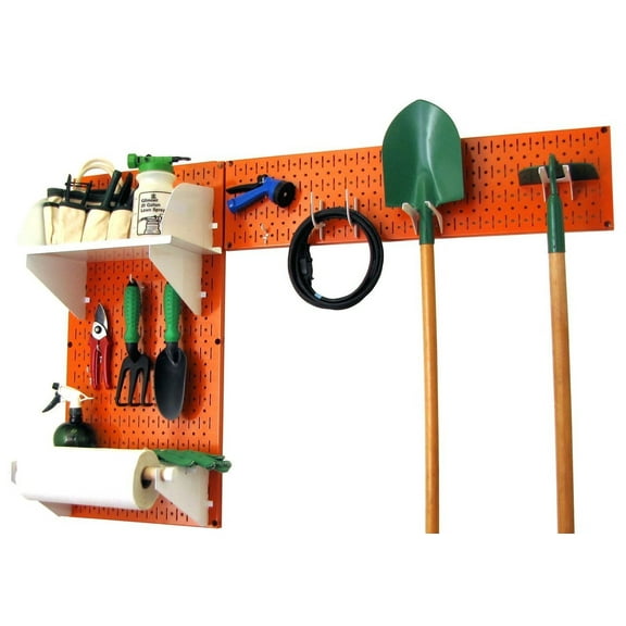 Wall Control Pegboard Garden Tool Board Organizer with Orange Pegboard and White Accessories