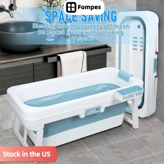 Fompes Portable Bathtub for Adult, Large 51 inch Collapsible Bathtub, Reusable Freestanding Foldable Tub, Collapsible Hot Bath Ice Bath SPA Tub Soaking Bath Tub for Small Space, Blue