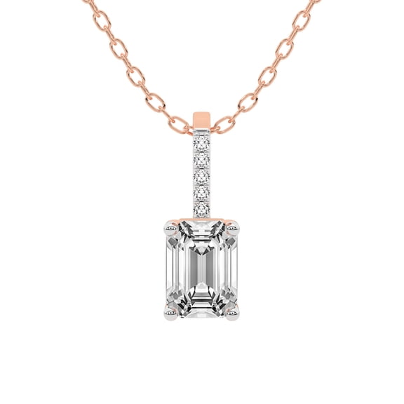 Diamond Pendant Necklace For Women | 2 ct IGI Certified Emerald Shape | Lucida Four Prong Lab Diamond Pendant Necklace In 14K Rose Gold | FG-VS1-VS2 Quality Friendly Diamonds