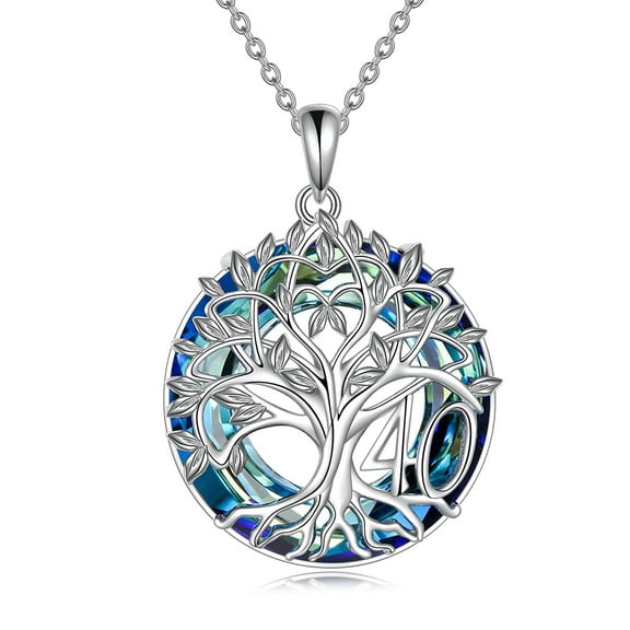 40th Birthday Gifts Necklace for Women Sterling Silver Tree of Life Necklace with Blue Artificial Crystal Mothers Day Christmas Jewelry Gifts for Mother Wife
