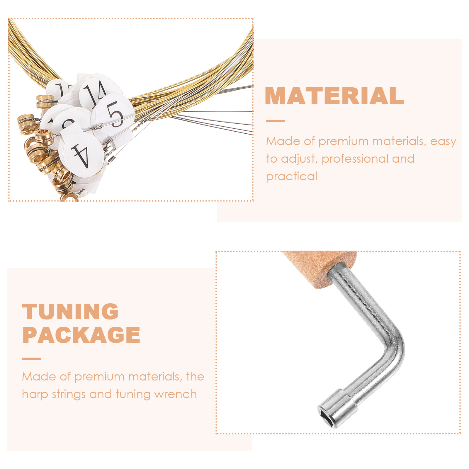Hemoton 4 Sets  Lyre Harp Strings Metal Harp Strings Replacement Instrument Parts with Tuning Wrench