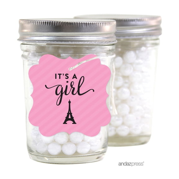 It's A Girl  Paris Bonjour Bebe Girl Baby Shower Fancy Frame Gift Tags, 24-Pack