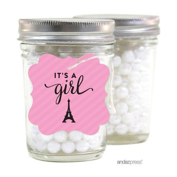 It's A Girl Paris Bonjour Bebe Girl Baby Shower Fancy Frame Gift Tags, 24-Pack