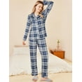 thumbnail image 4 of Ekouaer Womens Pajamas Set 2 Piece Button Down Pjs Soft Long Sleeve Top and Pants Sleepwear Set Lounge Sets Blue Black Plaid, 4 of 5