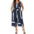 thumbnail image 2 of FAB CURVES Women's Plus Size Jumpsuit V Neck Sleeveless Tie Waist Wrap Rompers with Pockets 2X Navy Blue, 2 of 6