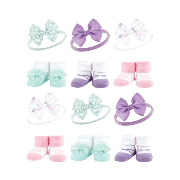Hudson Baby Infant Girl 12Pc Headband and Socks Giftset, Mermaid, One Size