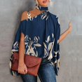 thumbnail image 3 of USSUMA T-Shirts for Women Trendy Floral Print Women's Shirts and Blouses Half Batwing Sleeve Female Tops Dressy Casual Summer One Cold Shoulder Loose Fit Halter Neck Plus Tunics Beach, 3 of 5