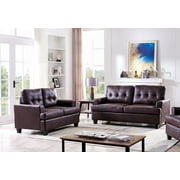 Molina 2 Piece Transitional Living Room Set, Brown Upholstered Faux Leather (Loveseat & Sofa)