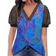 thumbnail image 1 of Gibobby Playera Manga Corta para Mujer Top manga corta con cuello en V encaje informal con estampado moda para mujer(Azul,XL), 1 of 4
