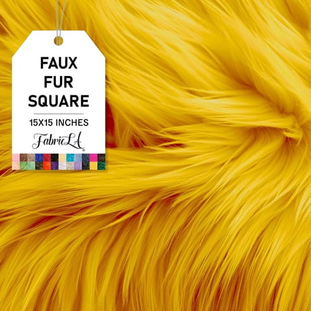 FabricLA Shaggy Faux Fur Fabric - 15" X 15" Inches Pre-Cut - Use Fake Fur Fabric for DIY, Craft Fur Decoration, Fashion Accessory, Hobby - Golden Yellow