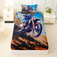 thumbnail image 3 of Castle Fairy Motocross Style Dirt Bike Twin Sheet Sets 3pcs for Boys, Checkered Flag Art Bedding for Bedroom, Orange Blue, 3 of 6