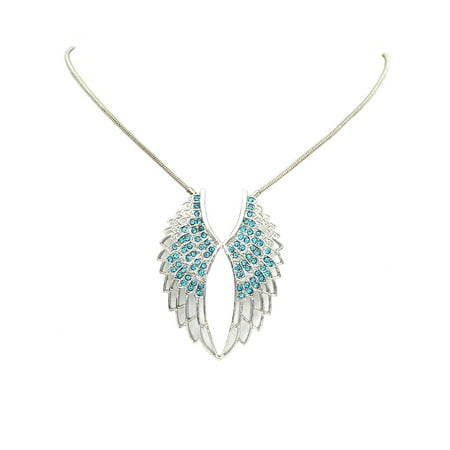 Aqua Titanium Necklace - Faship Gorgeous Aqua Rhinestone Crystal Angel Wings Pendant Necklace