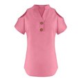thumbnail image 4 of Loose Off The Shoulder Tops For Women Color Sólido Cuello en V Linen Feel Camiseta de Manga Corta, Tops de Lino para Mujeres Loose Fit Verano, 4 of 8