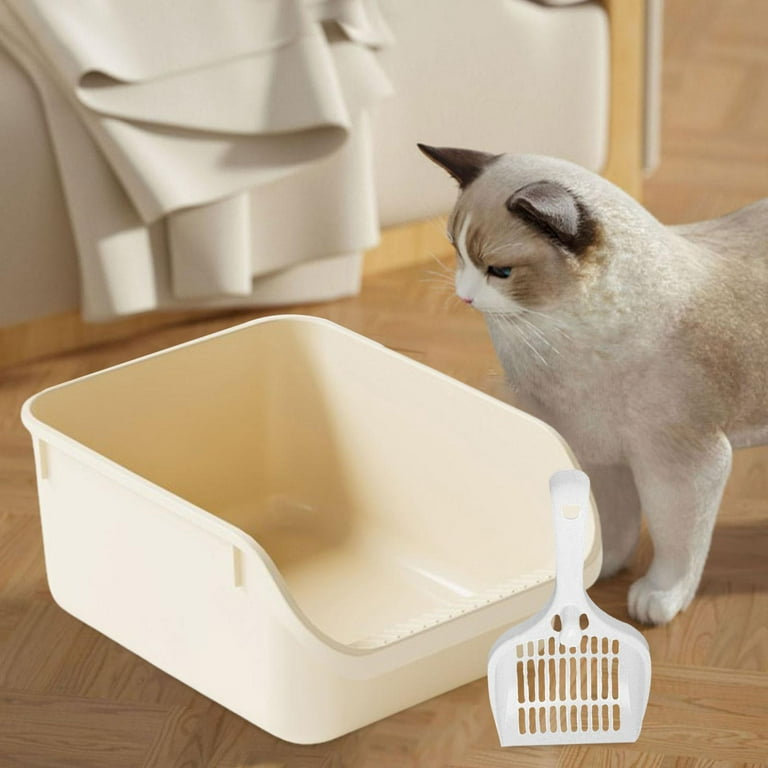 EHJRE Cat Toilet Sand Box s Litter Litter Container High Sided Easy Carry Kitty Litter Pan Cat Litter Toilet Beige