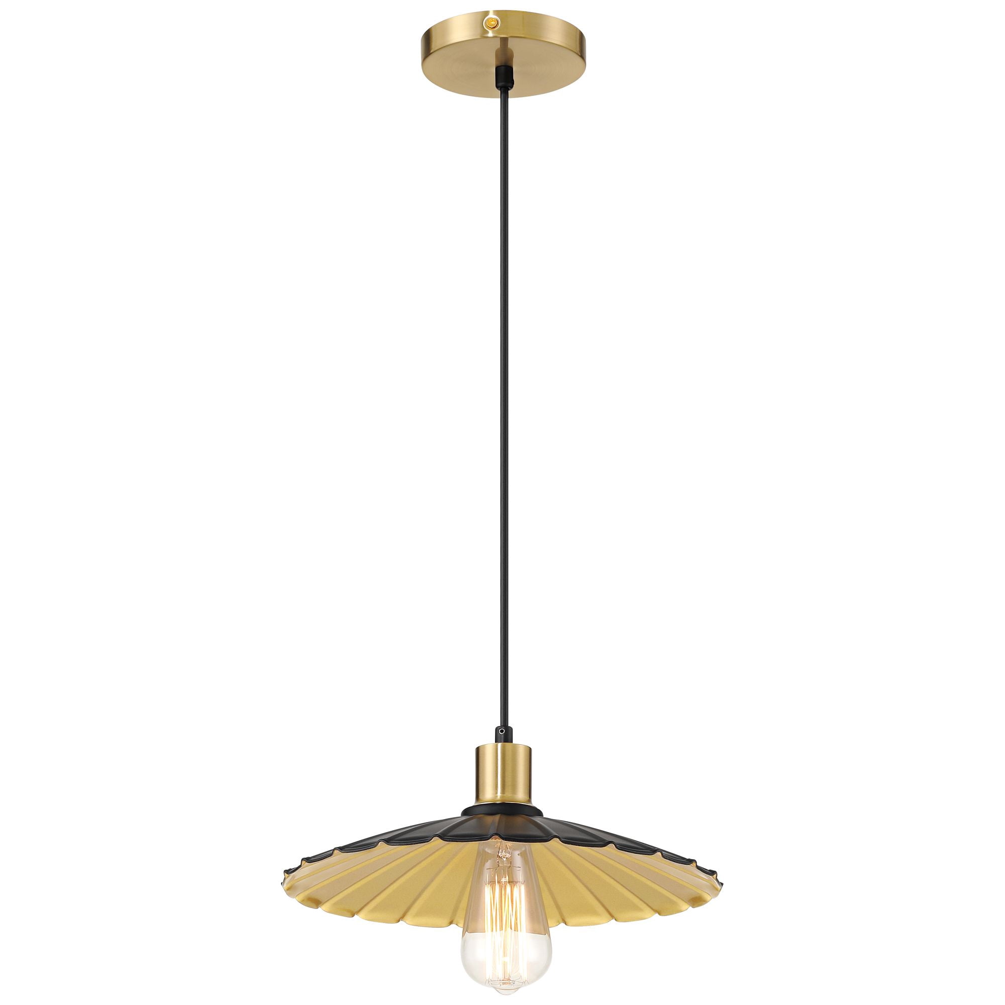 Possini Euro Design Piaza 12 1/4" Mid Century Modern Pendant Ceiling Light Fixture Dining Room Over Table Black Gold Finish