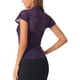 thumbnail image 3 of INSPIRAR CHIC Blusa de manga corta con cuello alto y espalda con abertura para mujeres en color morado, semi transparente, para el Día de San Valentín, 3 of 6