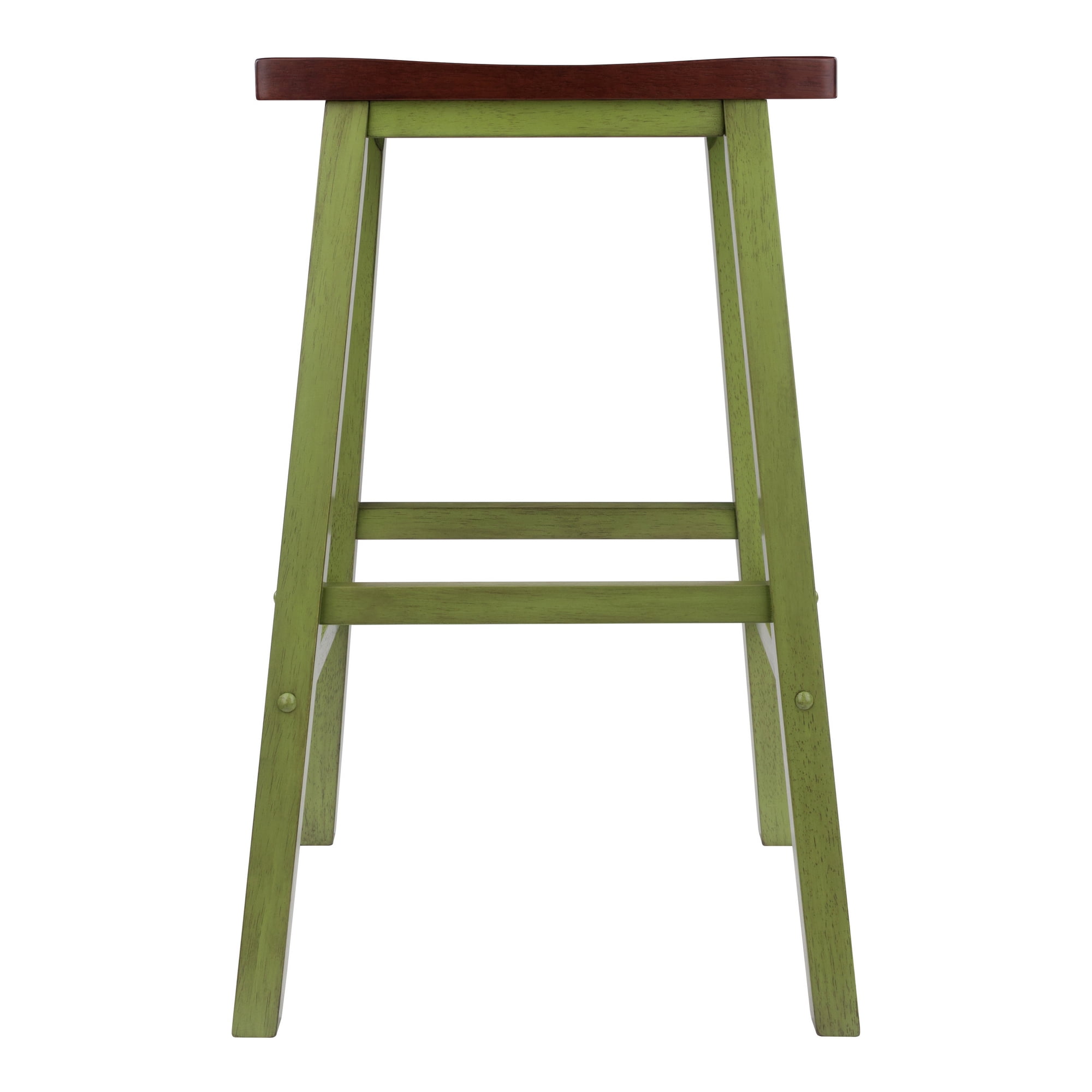 Winsome Satori Saddle Seat Bar Stool, Rustic Green and Walnut Finish