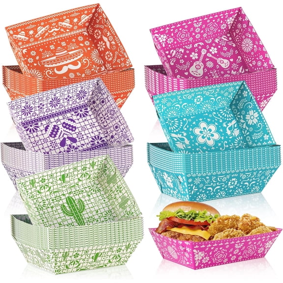 50 Pack Mexican Nacho Paper Food Boat Trays, Disposable Fiesta Serving Tray Taco Boats for Nachos Hot Dogs Fries Taco Cinco De Mayo Mexican Fiesta Birthday Party Favors