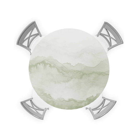 nqOlkjepod Sage Green Ombre Mountain Round Tablecloth, Fitted Table Cover with Elastic for 45"-54" Round Tables, Nature Abstract Art Marble Table Cloth Outdoor Dinning Party Waterproof Tablecloths