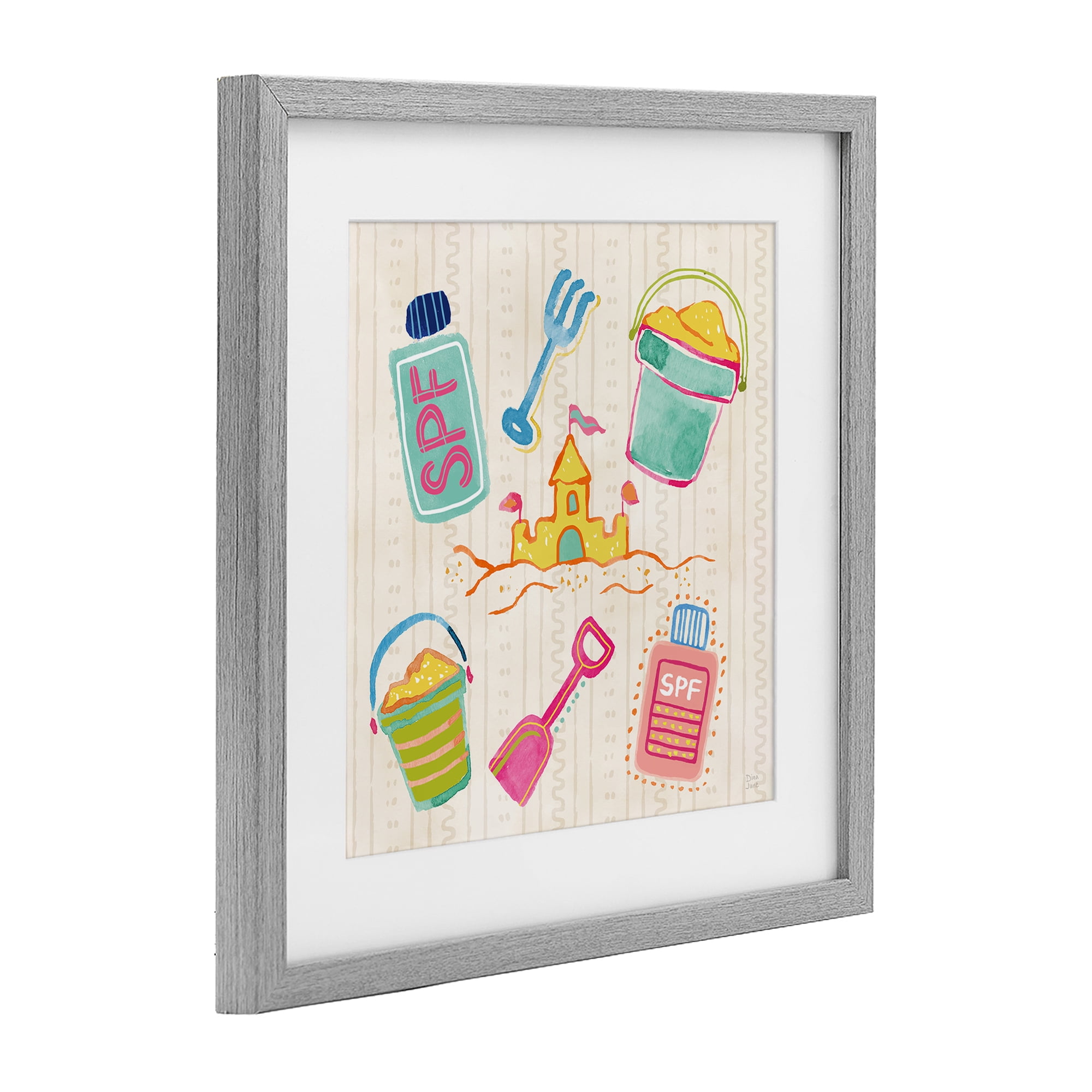 Stupell Industries Fun In The Sun Beach Pails Gray Framed Print Under Glass, design by Dina June