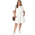 thumbnail image 3 of DARING DIVA Women's Plus Size Denim Babydoll Pockets Dress 3X White, 3 of 6