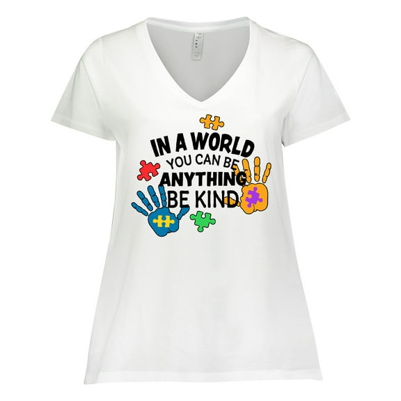 Inktastic In a World You Can Be Anything Be Kind Autism Awareness Women's Plus Size V-Neck T-Shirt