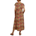 thumbnail image 2 of Gomelly Women Long Dress Floral Print Maxi Dresses Sexy Summer Beach Sundress Ladies Kaftan Party Crew Neck Khaki L, 2 of 4