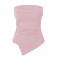 thumbnail image 4 of Craaazy Women's Solid Color Summer Ribbed Tube Tops Strapless Ruched Bodycon Asymmetrical Hem Tops for Daily Wear, Casual Party, 4 of 8