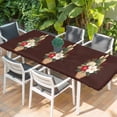 thumbnail image 2 of Cherry Blossoms Table Cloths for 8 Foot Rectangle Tables, Japanese Spring Floral Leaves Rustic Brown Patio Waterproof Elastic Fitted Tablecloths, Washable Rectangular Table Cover for Camping, 2 of 8