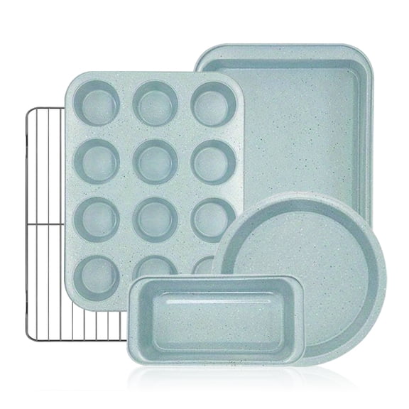 CHEF LANG 5 Pieces Baking Pans Set,Stackable Bakeware Set,Nonstick Baking Sheet Set for Oven,Complete Carbon Steel Bakeware Set,Dishwasher Safe,Blue