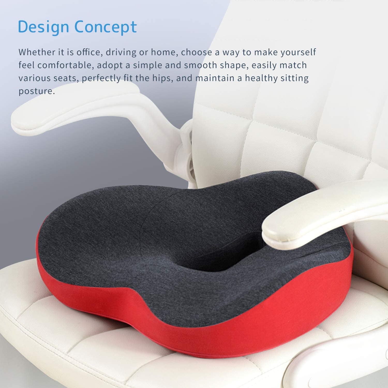 Grey+red 100% Memory Foam Seat Cushion for Office Chair-Coccyx seat Cushion-Orthopedic Seat Cushion for Tailbone Pain Lower Back Pain Relief 