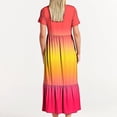 thumbnail image 4 of Penkiiy Women's Summer Casual Short Sleeve Crewneck Gradient Print Dress Casual Flowy Tiered Maxi Beach Dress With Pockets 2XL Multicolor, 4 of 7