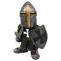 ICERUN Garden Gnomes,Resin Knight with Cross Shield Sculpture Fairy Garden Accessories,Imitation Metal Look Garden Statues for Outside,Style4