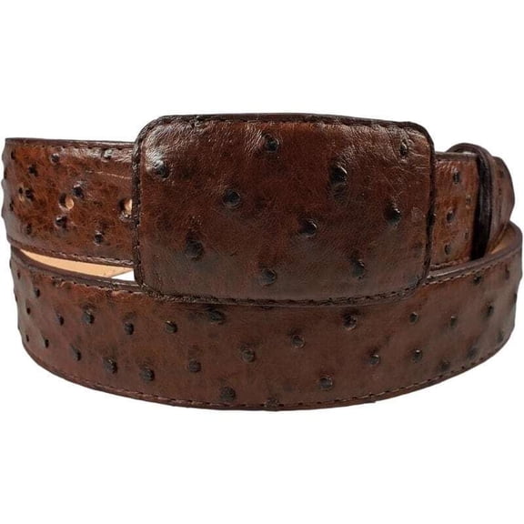 White Diamond Ostrich Belt Brown Leather Lining Genuine Handmade 1 1/2" Wide Removable Buckle