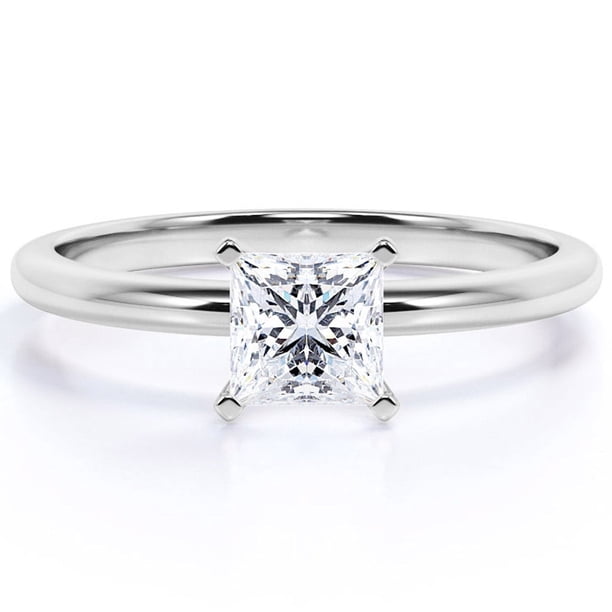 JeenMata Elegante Anillo de Compromiso de Moissanita de Corte Princesa de 1 Quilate en Oro Blanco de 18 K sobre Plata