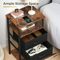 thumbnail image 5 of Tall Nightstand with Charging Station and LED Lights, Bedside Table with Fabric Drawers, Open Shelves Storage for Bedroom, Black and Vintage, 5 of 11
