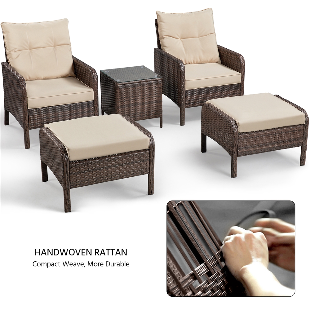 Alden Design 5-Piece Outdoor Rattan Patio Set with End Table, Brown with Beige Cushions - image 3 of 9