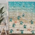 thumbnail image 4 of Sea Turtle Shower Curtain Kids, Turtles and Starfish at Ocean Sandy Beach on Rustic Vintage Teal Wood Board Farmhouse Shower Curtain for Bathrrom, Sea Creatures Nautical Life Bath Curtain, 70"X70", 4 of 6