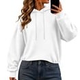 thumbnail image 4 of Jsaierl Women's Cropped Hoodies Trendy Solid Color Hooded Sweatshirt Athletic Pullover Workout Long Sleeve Tops Fall Clothes S-2XL, 4 of 7