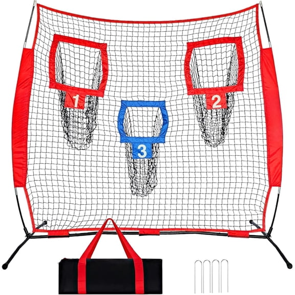 6x6ft Football  Net, Football Throwing Net with 3 Target Pockets, Portable QB Throwing Practice Equipment with Small Carry Bag, Suitable for