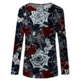 thumbnail image 5 of Women's Long Sleeve Crewneck Top, Purple Rose Floral Print Pullover, Casual Loose Fit Lightweight Blouse for Fall Winter Fashion Halloween Tops for Women, 5 of 5