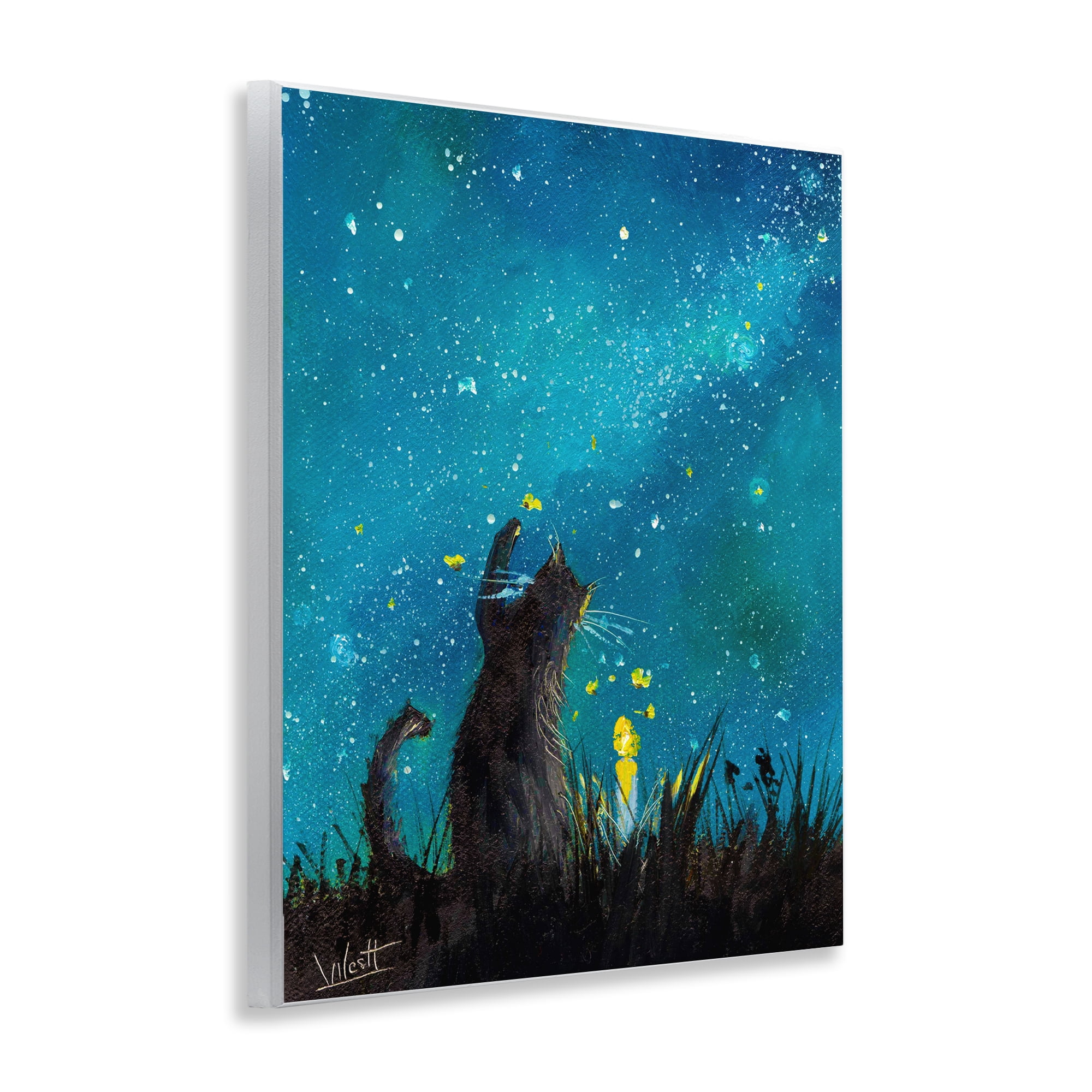 Stupell Industries Cat Playing Under Stars Astrology & Stars Painting Unframed Art Print Wall Art, 11 x 14