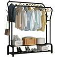 Freestanding Double Rail Heavy Duty Metal Clothes Rack with 2 Bottom