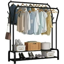 Heavy Duty Double Rod Clothing Rack Hanging Garment Rack with Bottom Storage Shelf, Freestanding Metal Clothes Rack,Black