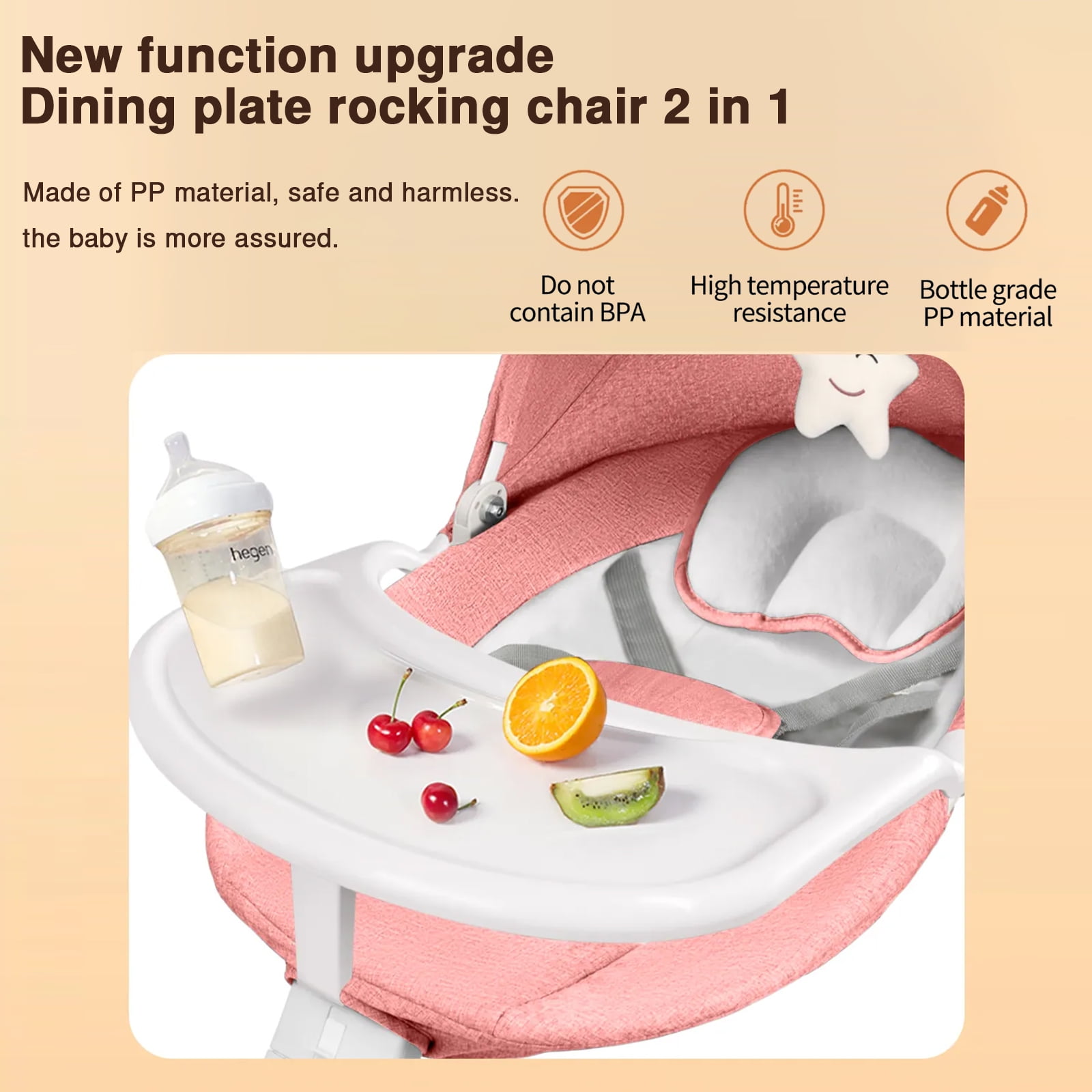 HAOUUCYIN Baby Swing, Infants Rocker with 5 Swing Speeds, 3 Seat Positions, bluetooth Music, Pink