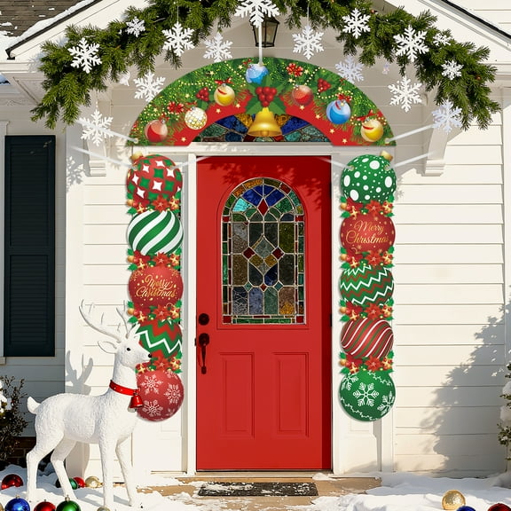 3 Pcs Christmas Decoration Outdoor Christmas Porch Sign for Front Yard Hanging Banner Ball