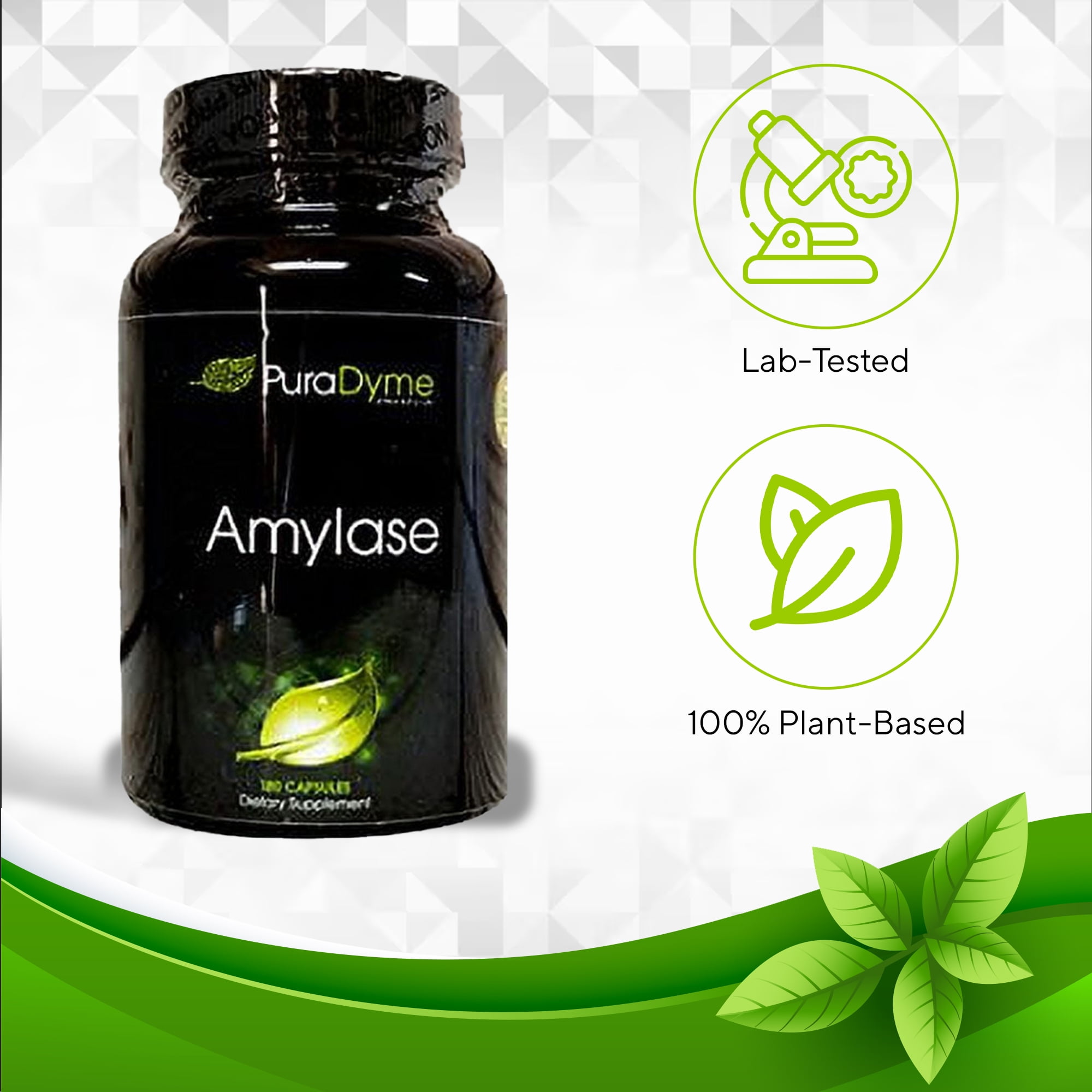 PuraDyme Amylase Digestive Enzymes, Plant-Based Supplement for Carb Digestion, Bloating Relief and Energy Support, Vegan, Gluten-Free, Non-GMO Capsules (180 Capsules)